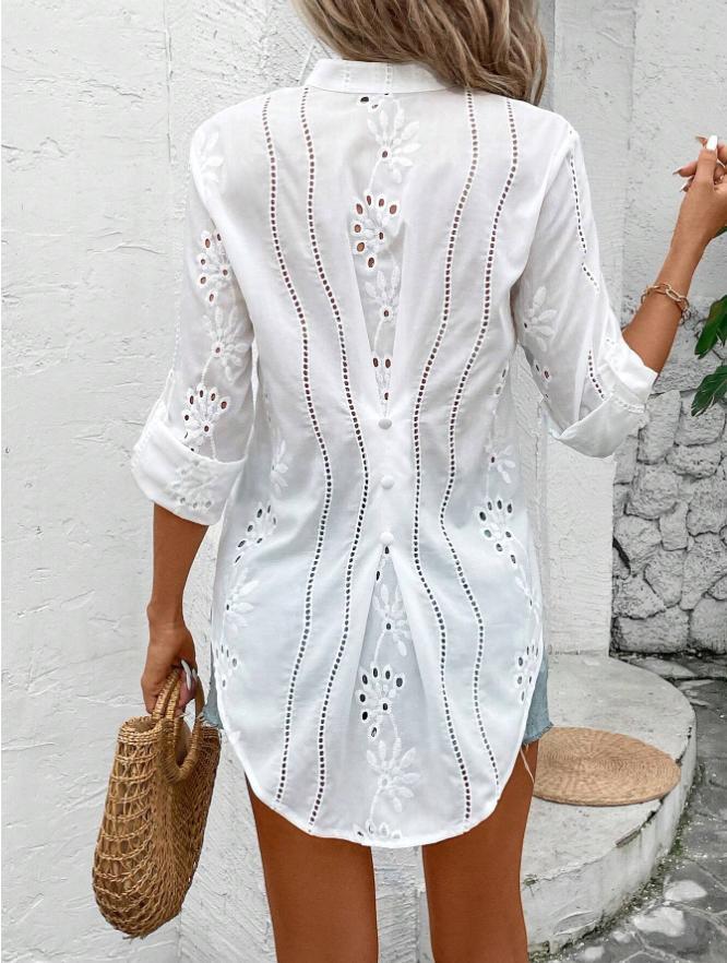 Micah - Dames Blouse met Geborduurd Oogjespatroon en Bloemdetails
