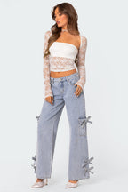 Edward - Dames Sheer kanten overlay met dramatische schouderuitsnijdingen Top