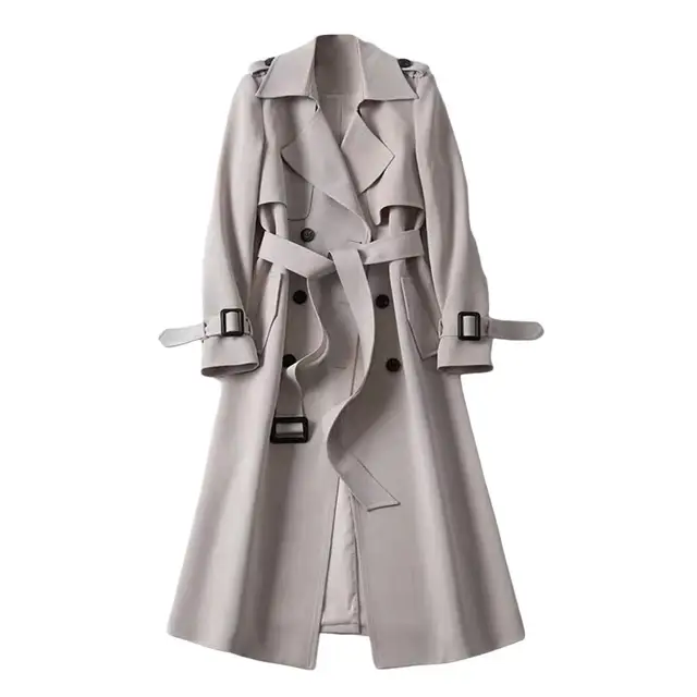 Meghan - Dames Trenchcoat met Dubbele Rij Knopen en Geruite Voering