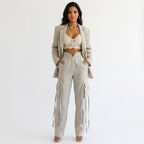 Lanae - Dames wide-leg cargo broek met flapzakken tweedelig set