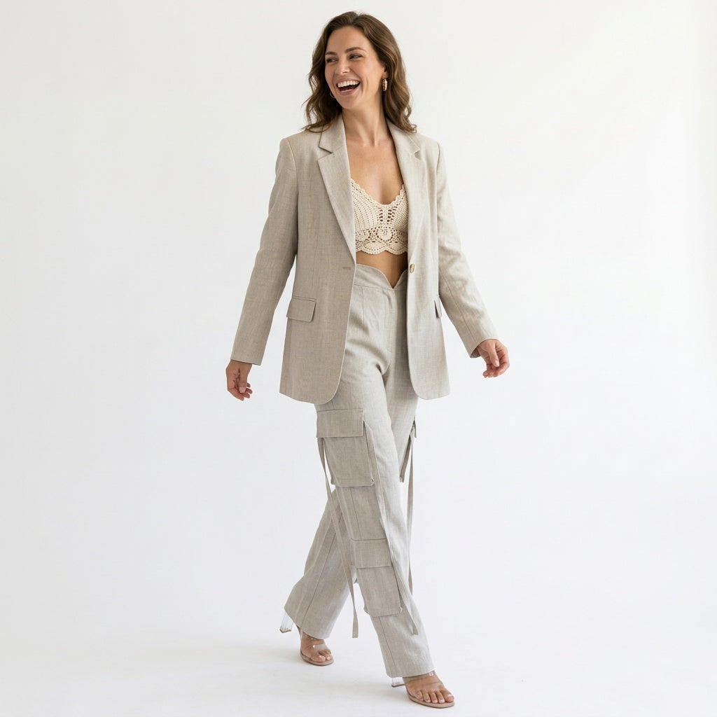 Lanae - Dames wide-leg cargo broek met flapzakken tweedelig set