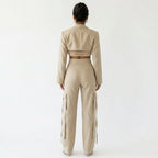Lanae - Dames wide-leg cargo broek met flapzakken tweedelig set