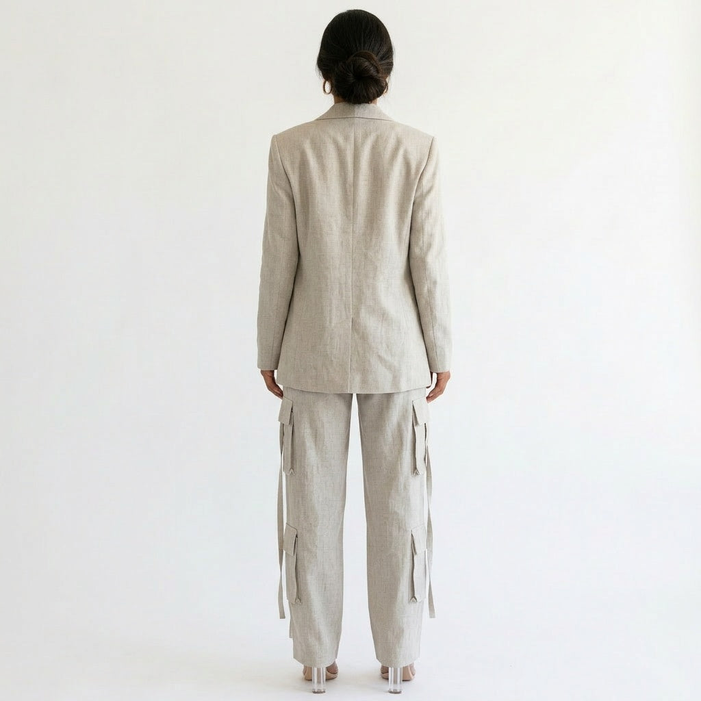 Lanae - Dames wide-leg cargo broek met flapzakken tweedelig set