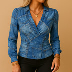 Brandie - Dames Elegante V-hals met geplooide zijde Blouse