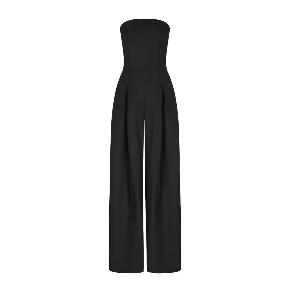 Kamara - Vrouwen Strapless design met wijde geplooide pijpen Jumpsuit