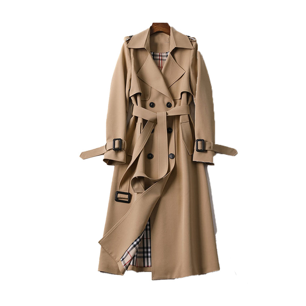 Meghan - Dames Trenchcoat met Dubbele Rij Knopen en Geruite Voering