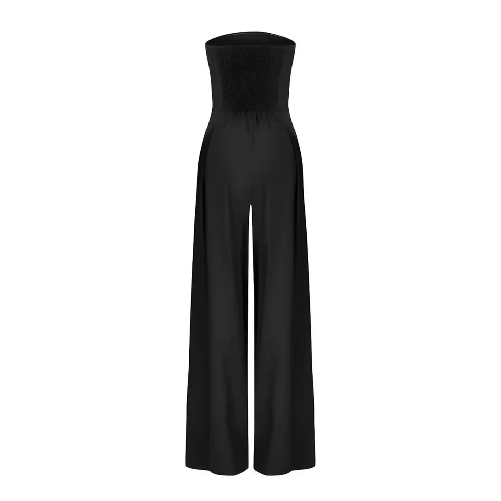 Kamara - Vrouwen Strapless design met wijde geplooide pijpen Jumpsuit