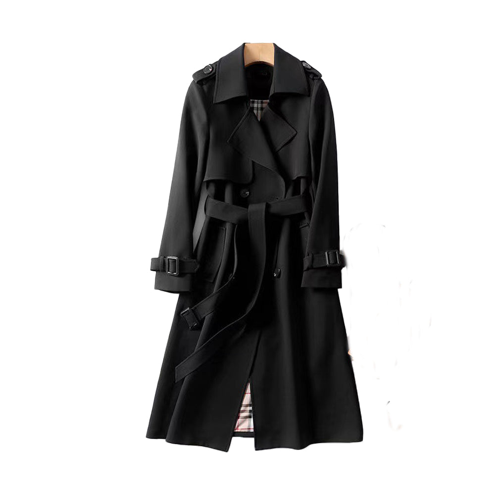 Meghan - Dames Trenchcoat met Dubbele Rij Knopen en Geruite Voering