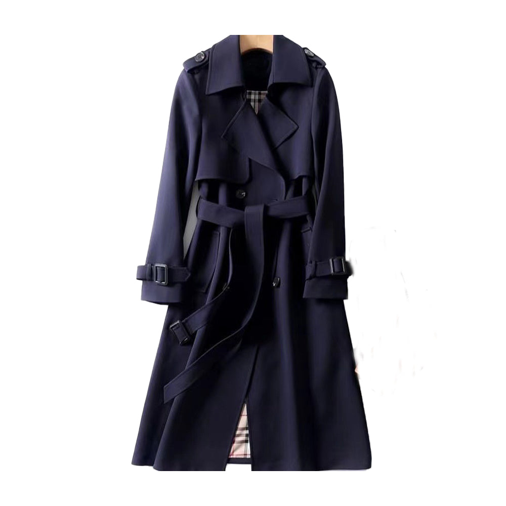 Meghan - Dames Trenchcoat met Dubbele Rij Knopen en Geruite Voering