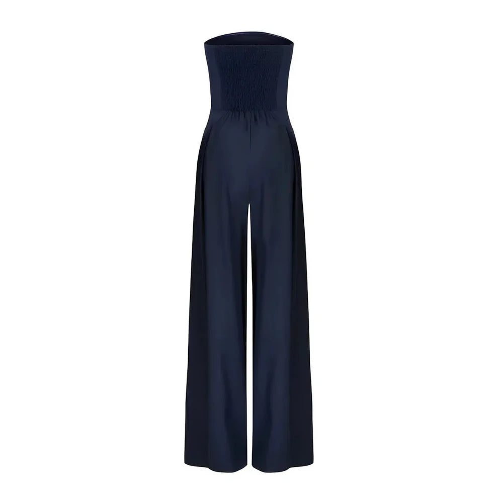 Kamara - Vrouwen Strapless design met wijde geplooide pijpen Jumpsuit