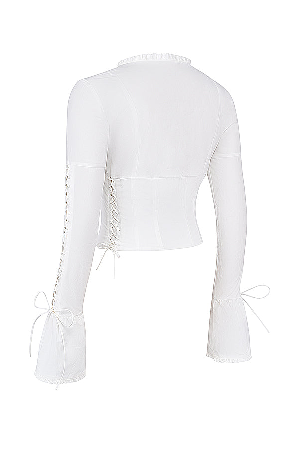 Cari - Modieuze Vrouwen Blouse met Vetersluiting en Uitlopende Manchetten