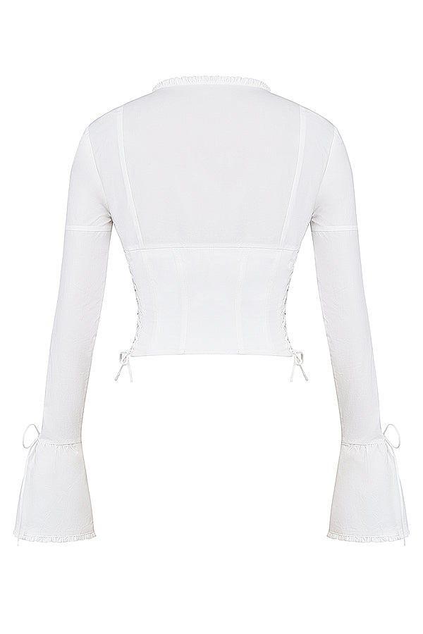 Cari - Modieuze Vrouwen Blouse met Vetersluiting en Uitlopende Manchetten